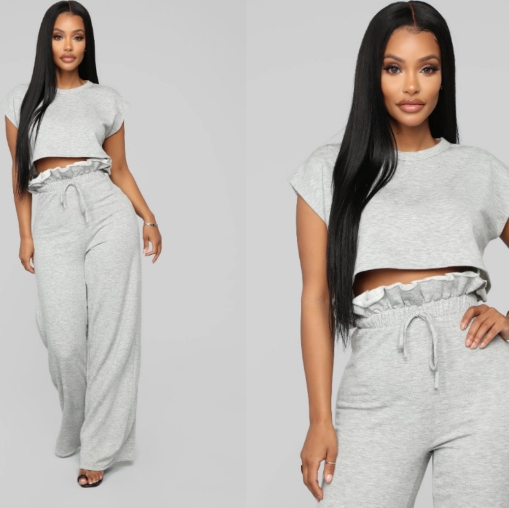 NWT Fashion Nova Ruffle Pant Set Gray Size XS